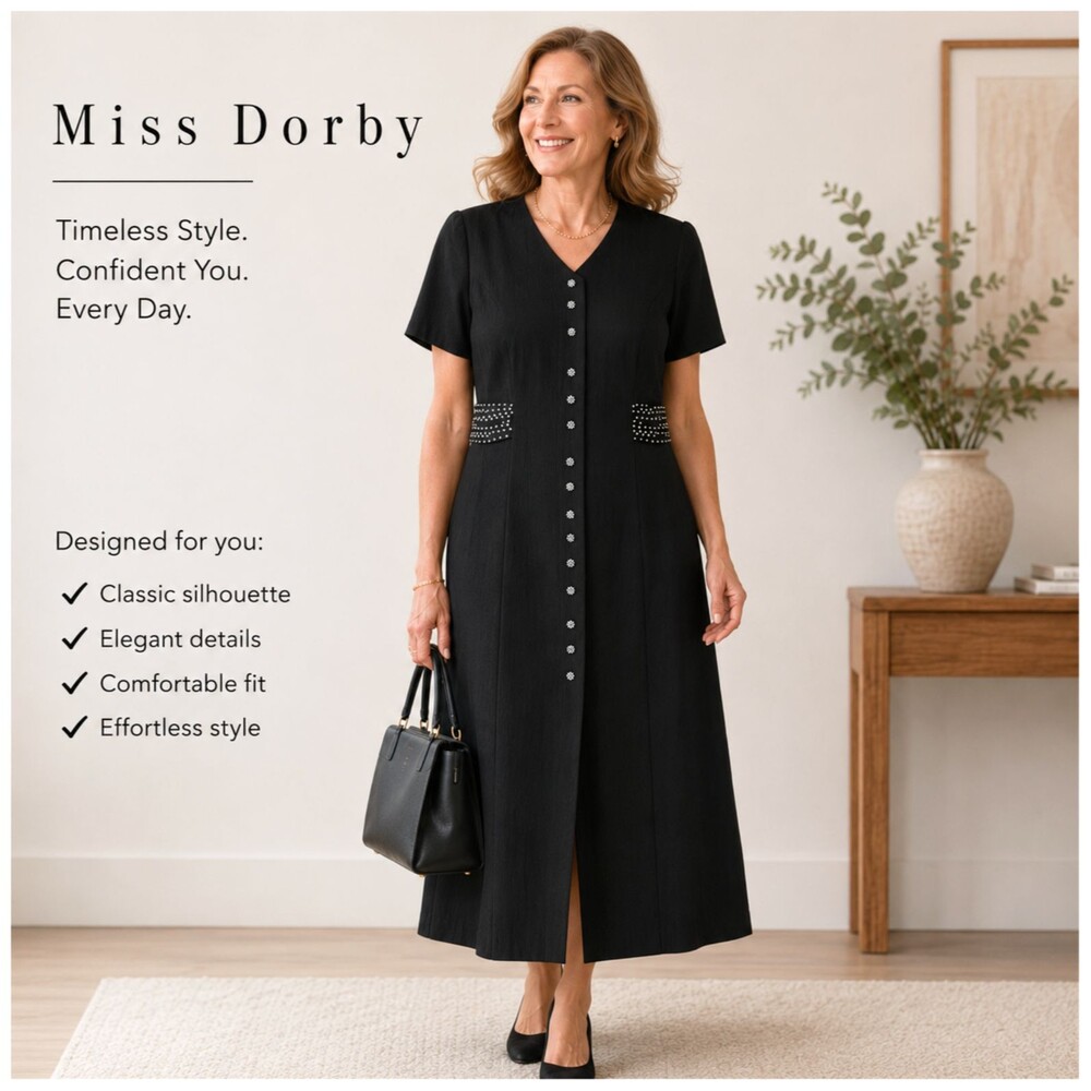 Vintage Miss Dorby Maxi Dress 10 Black Polka Dot Button Front Slit Crinkle Boho
